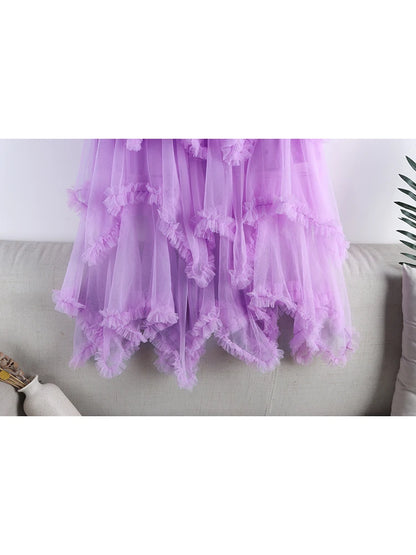 Purple Tutu Tulle High Waist Maxi Skirt