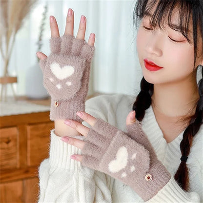 Women’s Warm Fingerless Cat Gloves