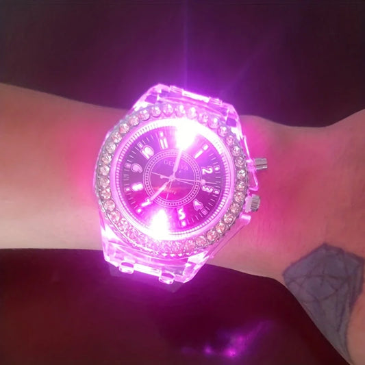 Unisex Luminous Rhinestone Silicone Strap Quartz Watches