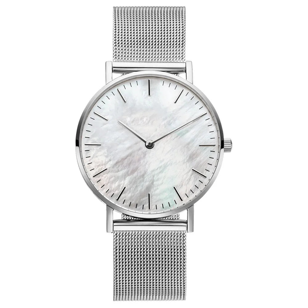 Women's Stainless Steel Dial & Leather Bracelet Quartz Watch
