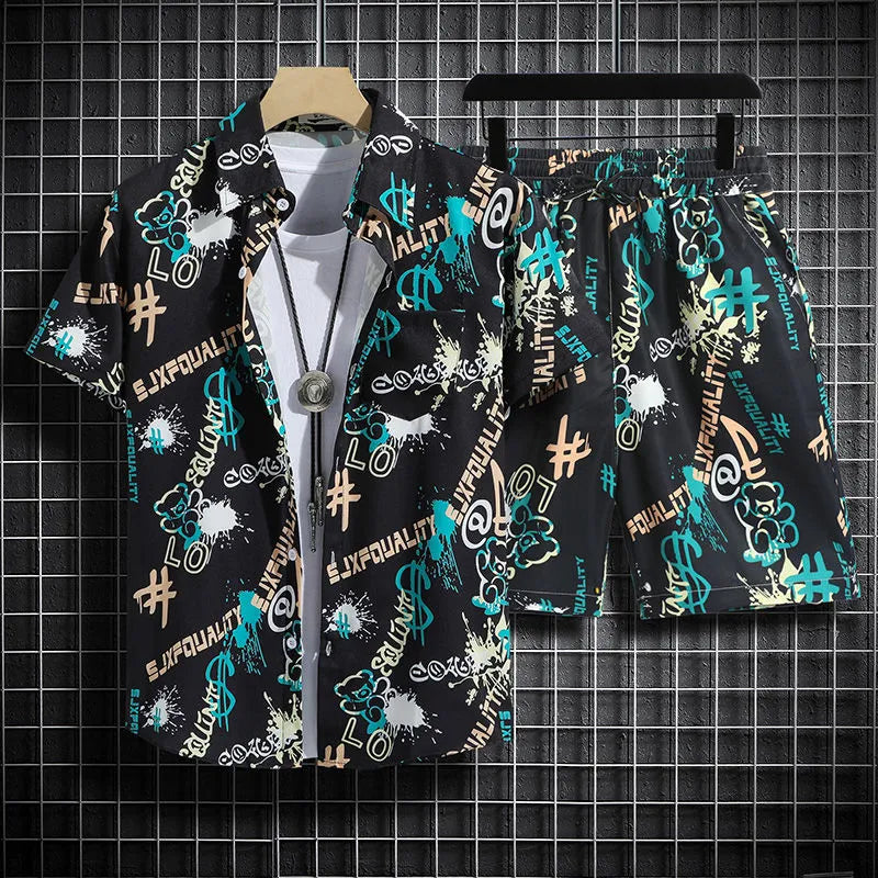 Summer Short-Sleeved Floral Men's Tracksuit