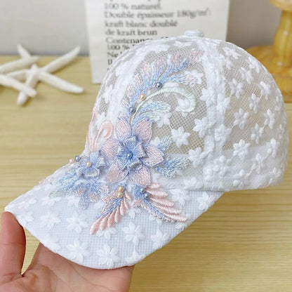 Embroidered Floral Mesh SunScreen Baseball Cap