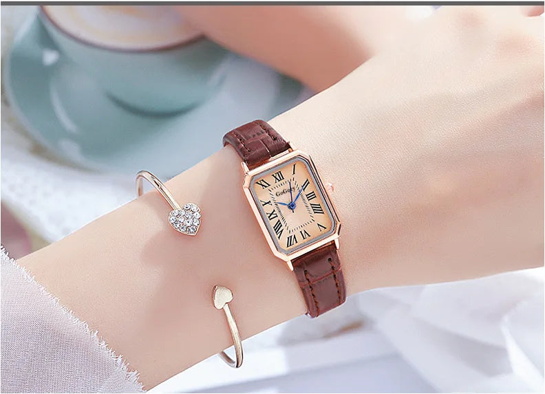Women's Retro Digital Dial Square Leather Strap Watches