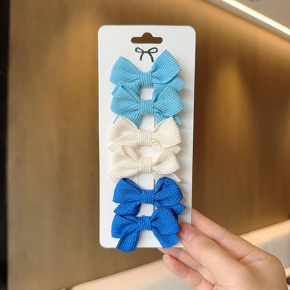 6/10pc Kids Solid Color Ribbon Bow Hair Clips