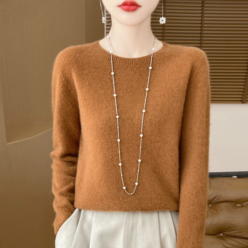 Pull en cachemire tricoté brodé à col rond pour femme