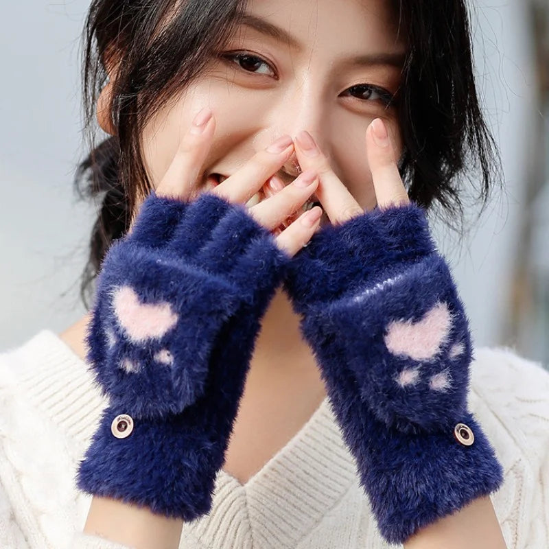 Women’s Warm Fingerless Cat Gloves