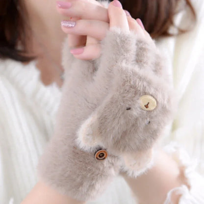 Fluffy Bear Paw Fingerless Gloves