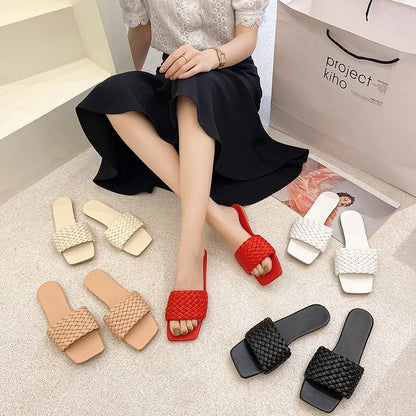 Women's Red Open-Toe Flat Sandals