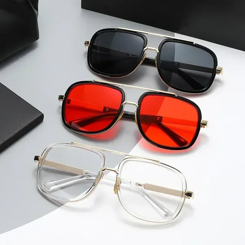 Lunettes de soleil carrées miroir de luxe pour hommes 
