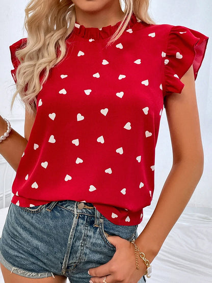 Chiffon Print Ruffle Short Sleeve Summer Top