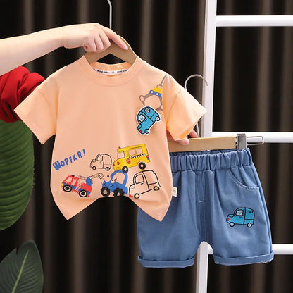 Baby Short Sleeve Round Neck Beach Printed T-shirt & Shorts