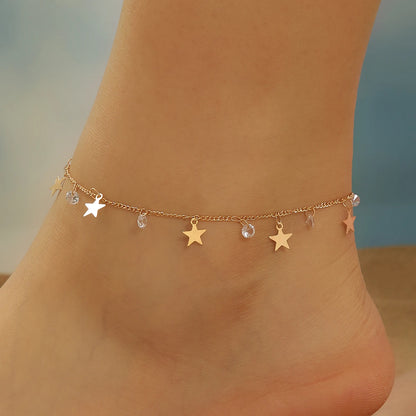 Bracelets de cheville étoile zircon en acier inoxydable