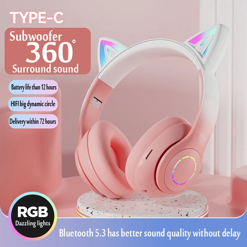 Gradient Color LED Cat Headphones