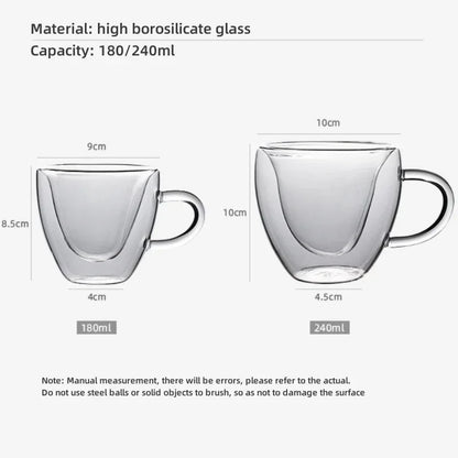 Tasse à café en verre à double paroi en forme de cœur