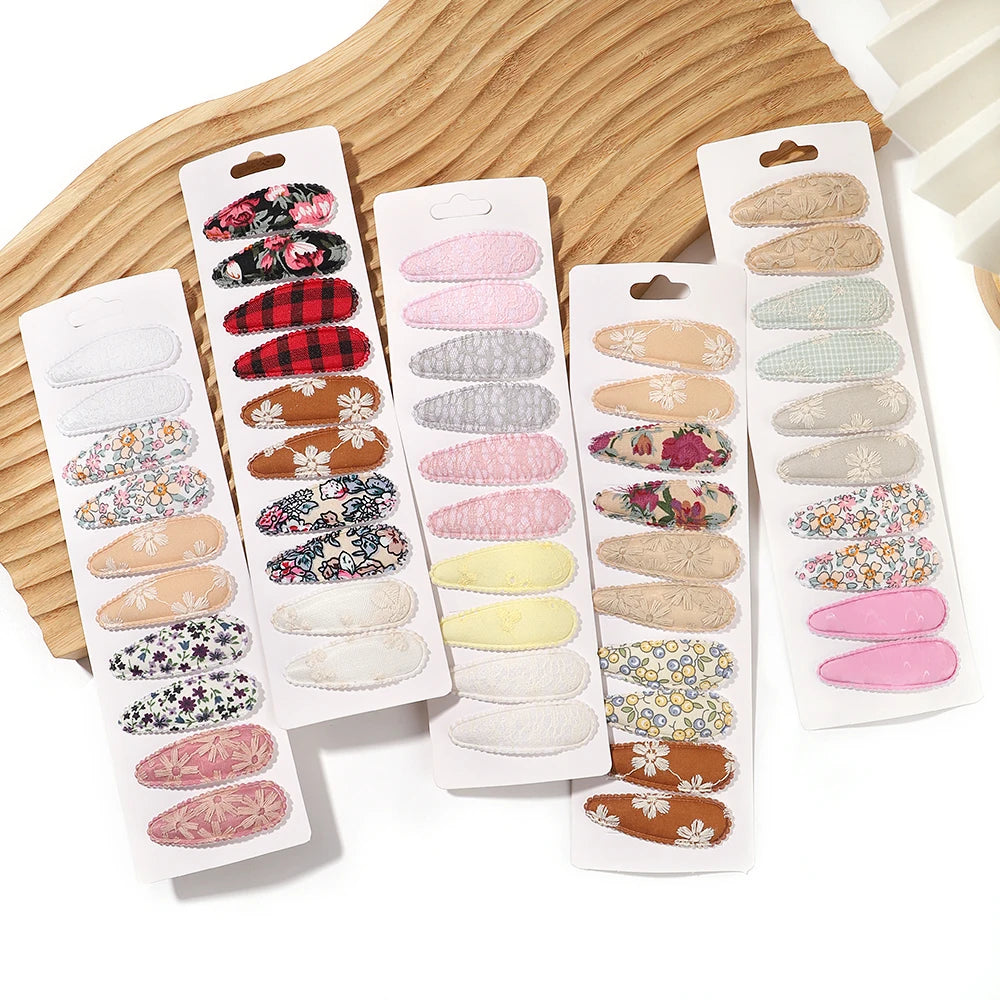 Plaid Cotton Alloy 10Pcs Hairpins Set