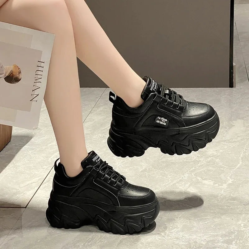 Women's Chunky White & Black Platform Sneakers