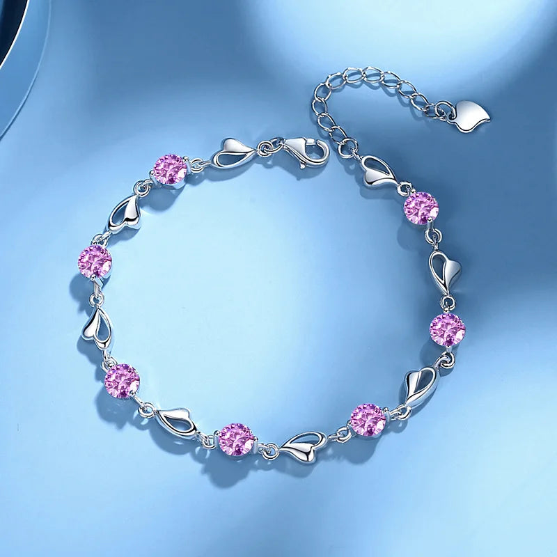 Bracelet rétro en argent sterling 925 en forme de cœur pour femme