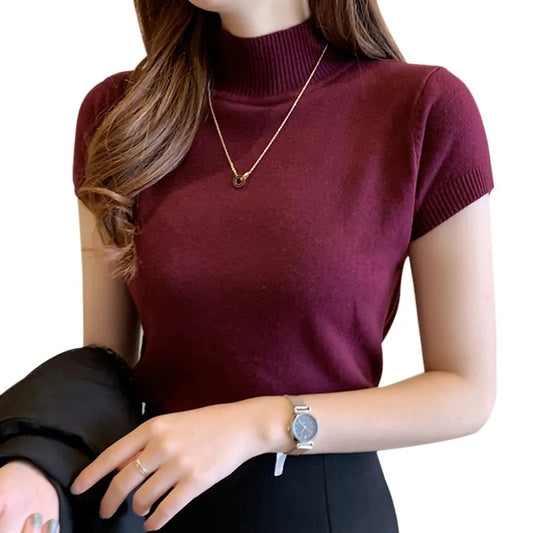 Half Turtleneck Slim Short Sleeve Pullover Tops