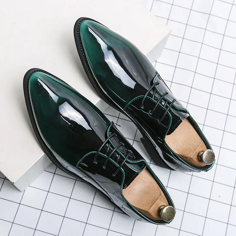 Men's Green Leather Oxford Dress Shoes