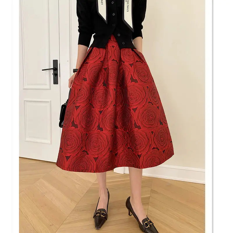 Korean High-Waist Jacquard Skirt