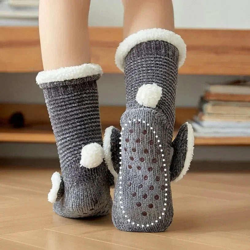 Chaussettes d'hiver en peluche avec oreilles de lapin 3D