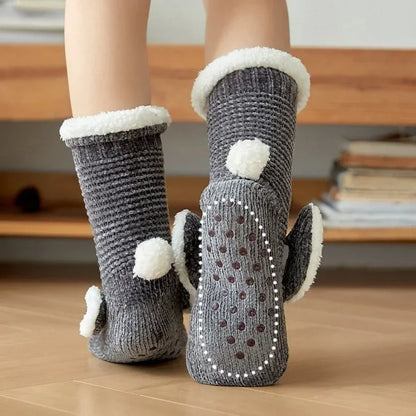 Chaussettes d'hiver en peluche avec oreilles de lapin 3D