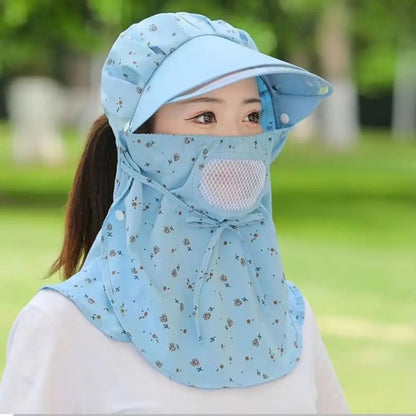 Women Flower Printed UV Protect Face Neck Cover Sun Hat