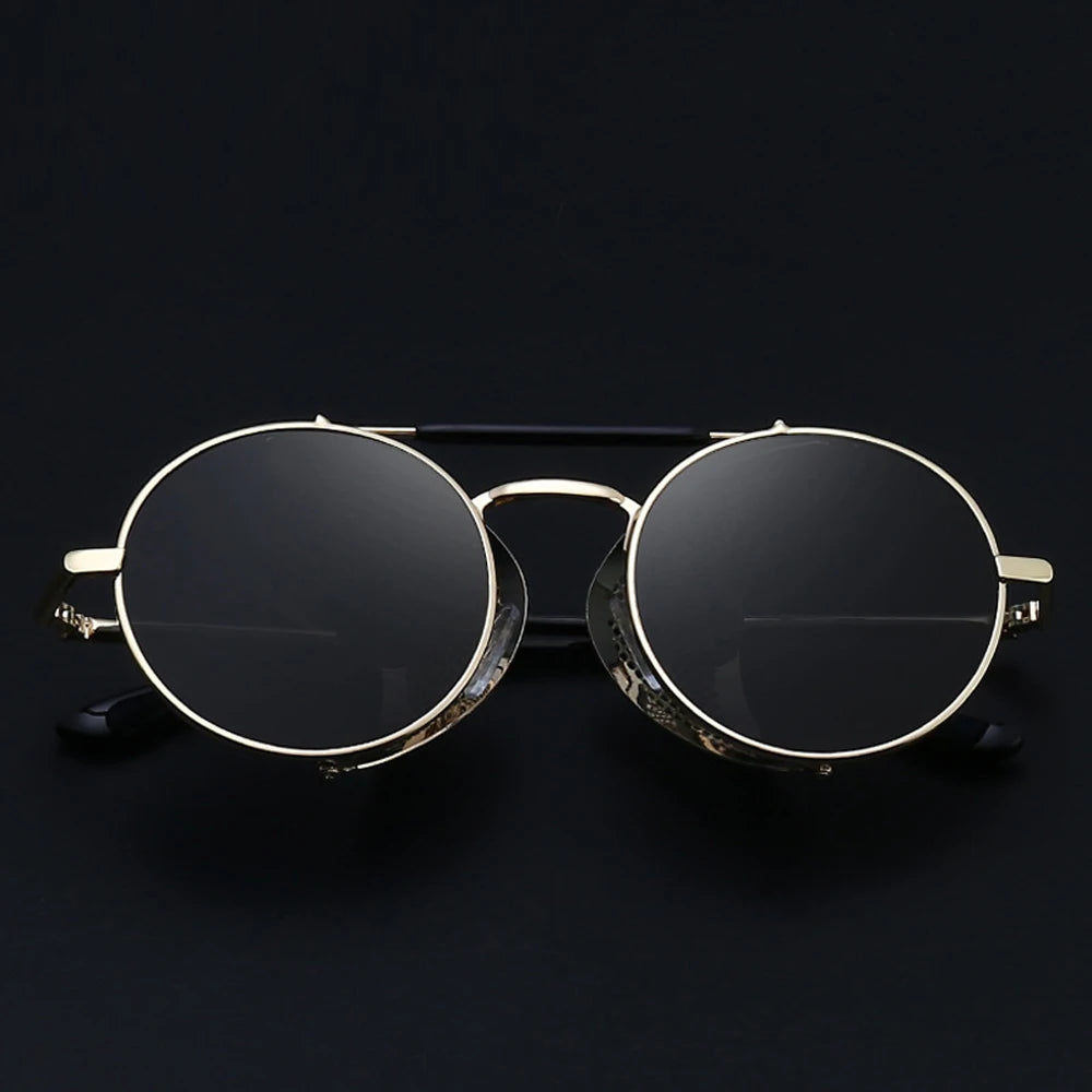 Lunettes de soleil Steampunk rondes rétro en métal pour hommes et femmes