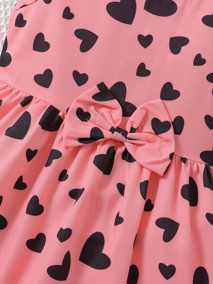 Girls' Love Heart Print Sleeveless Dress