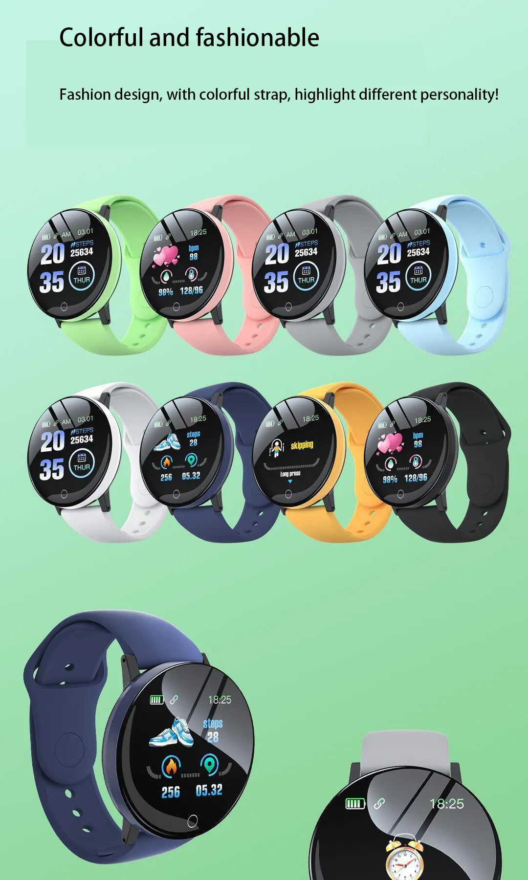 Unisex D18Pro Bluetooth Fitness Bracelet Smart Watch