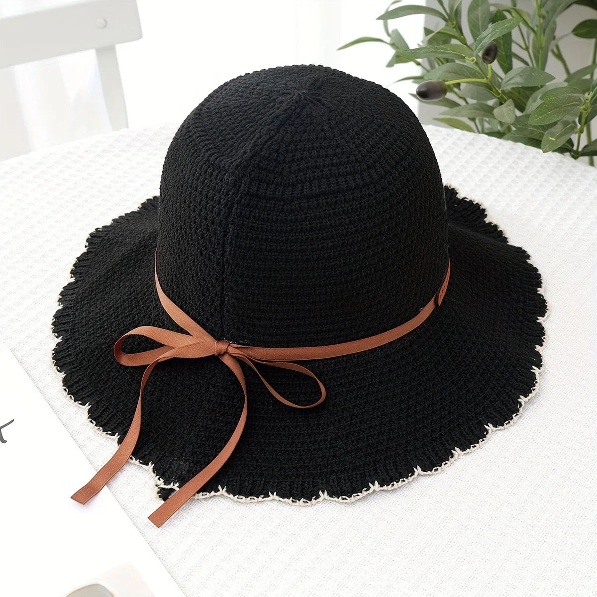 Decorative Bow Straw Hat For Women