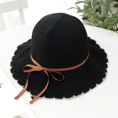 Decorative Bow Straw Hat For Women