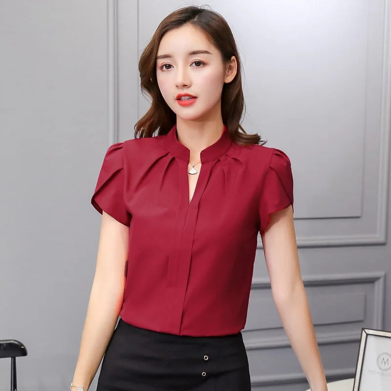 Short Sleeve Chiffon Office Women's Blouse