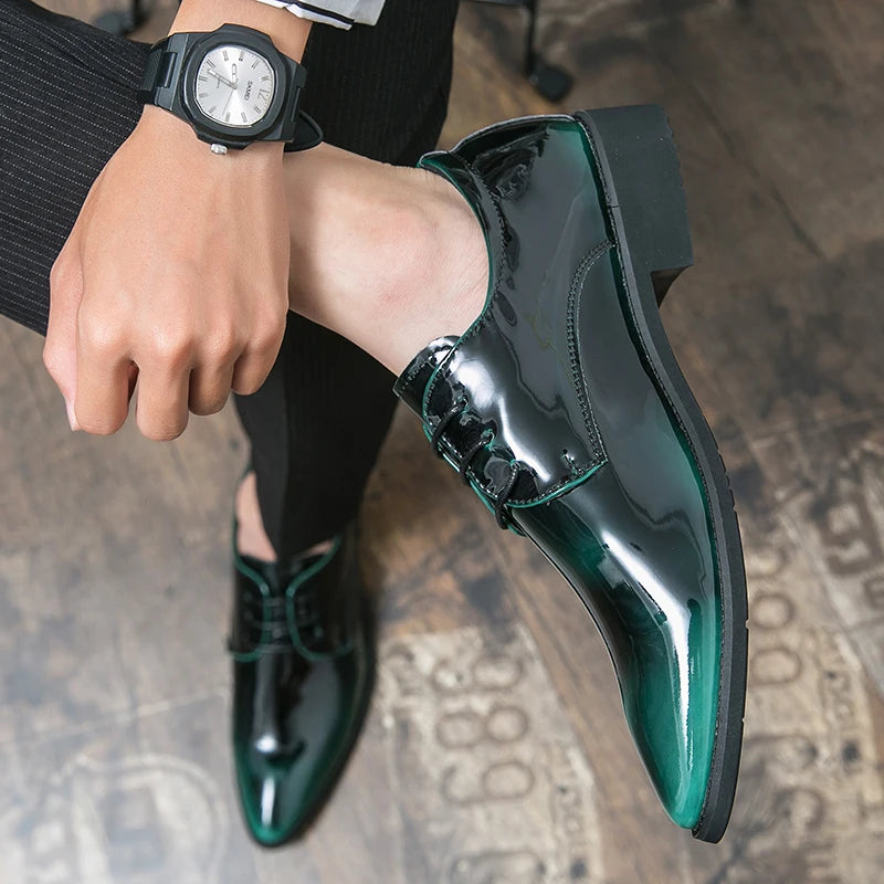 Chaussures habillées Oxford en cuir vertes pour hommes