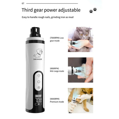 Broyeur à ongles LED rechargeable par USB pour animaux de compagnie