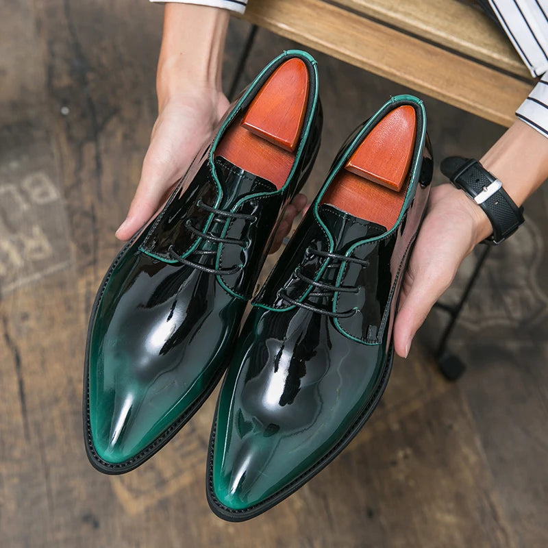 Men's Green Leather Oxford Dress Shoes