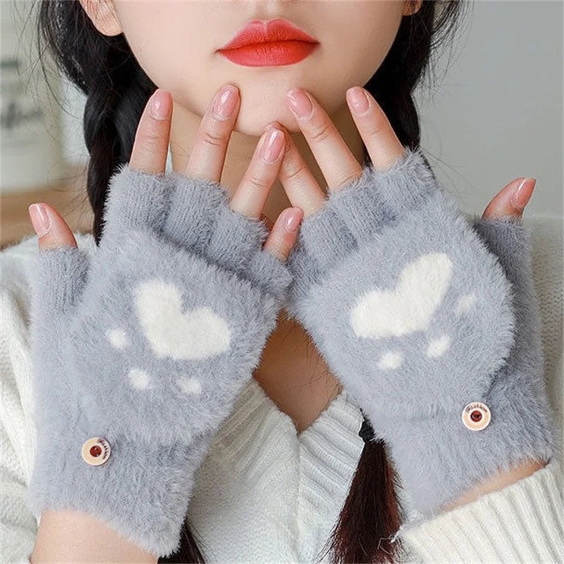 Women’s Warm Fingerless Cat Gloves