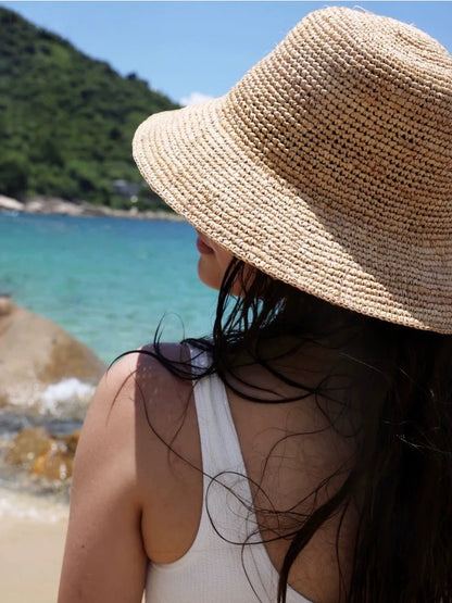 Women's Beach Sun Floppy Fisherman Crochet Straw Hat