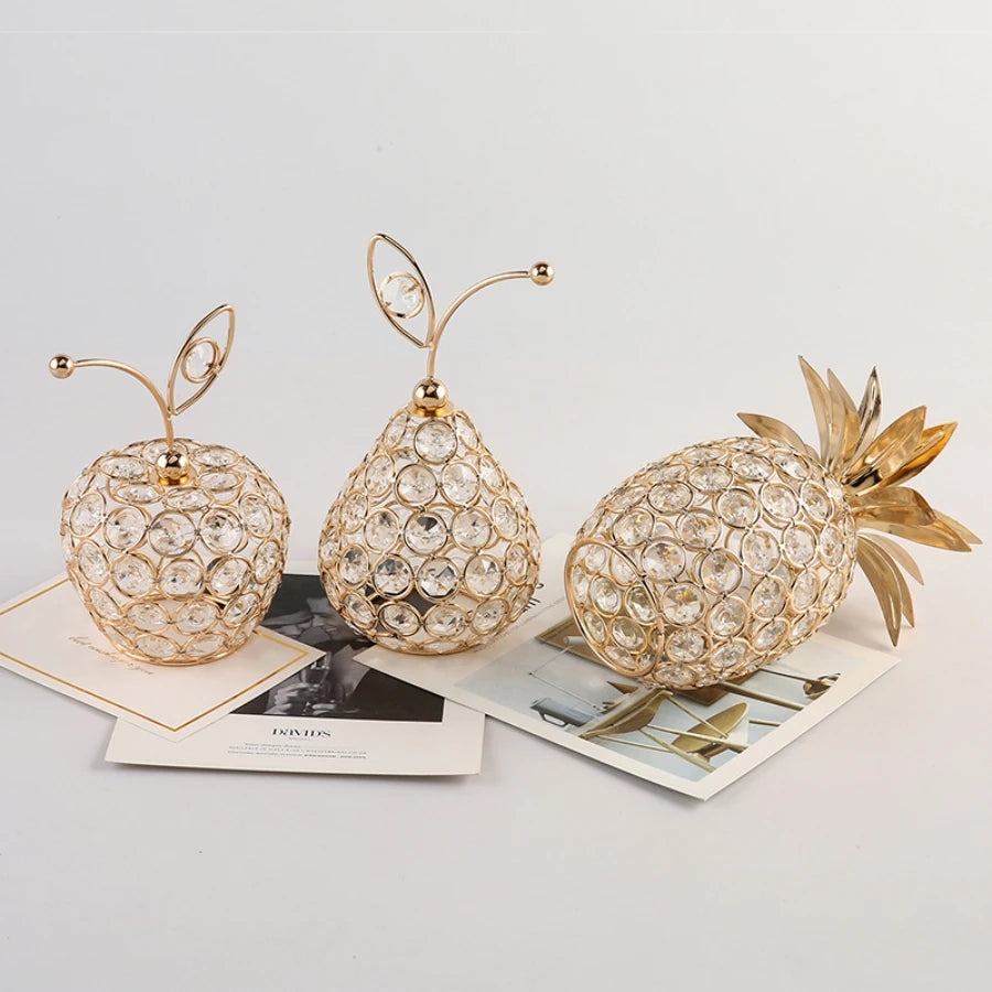 1pc Gold Crystal Pineapple Ornament -  Artificial Fruit Figurine