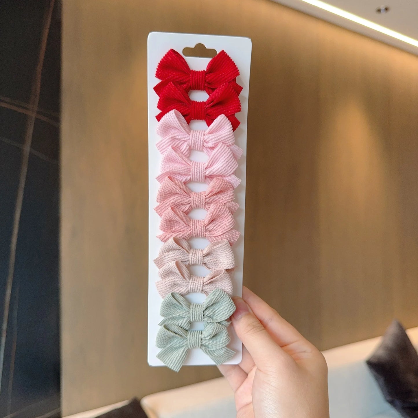 6/10pc Kids Solid Color Ribbon Bow Hair Clips