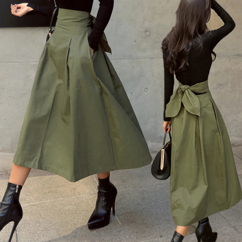 Autumn High Waist Black Swing Skirt