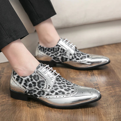 Gold Leopard Leather Brogue Shoes