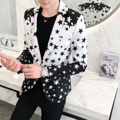 Star Print Slim Fit Men's Formal Suit Jacket