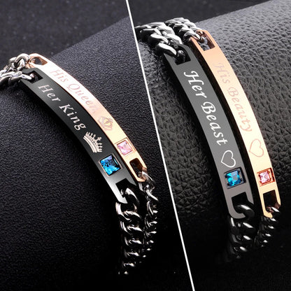 Black Rose Gold Crystal Couple Bracelets