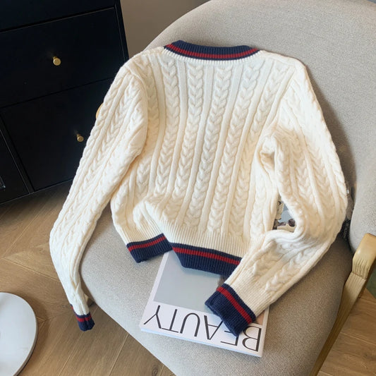 Pull en tricot à col en V en cachemire pour femme automne-hiver