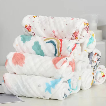Serviettes de toilette en mousseline de coton doux à imprimé carton pour bébé