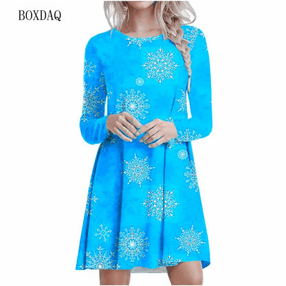 Snowflake Print Long Sleeve Mini Dress