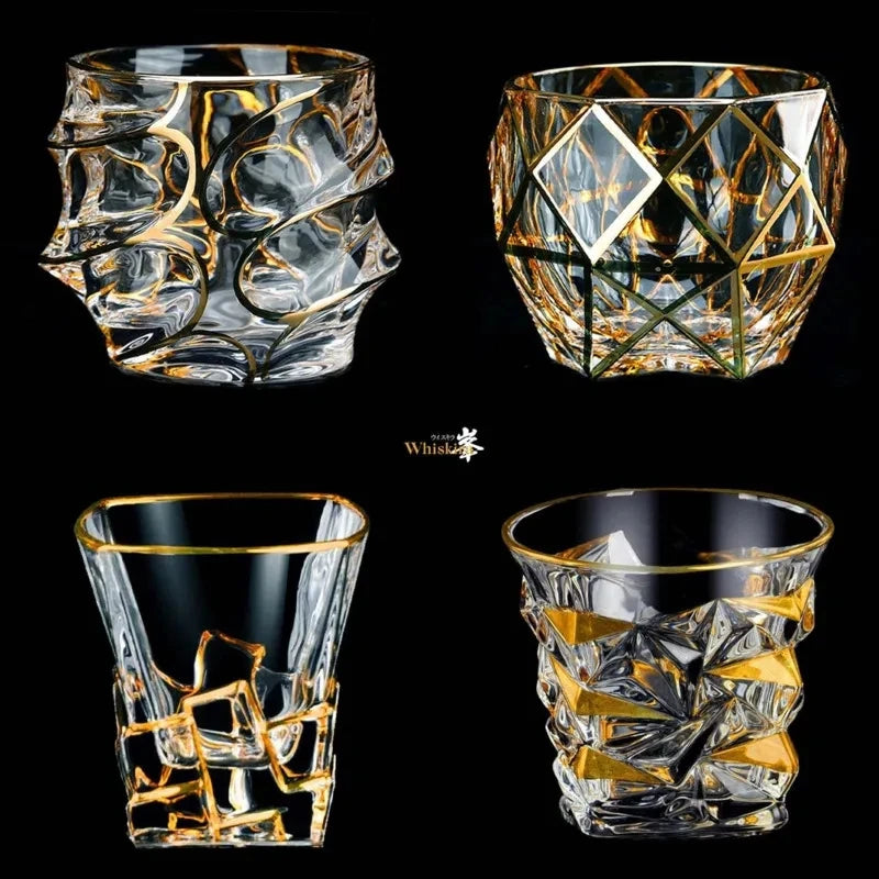 Ensemble de verres et gobelets à whisky en cristal Gold Line