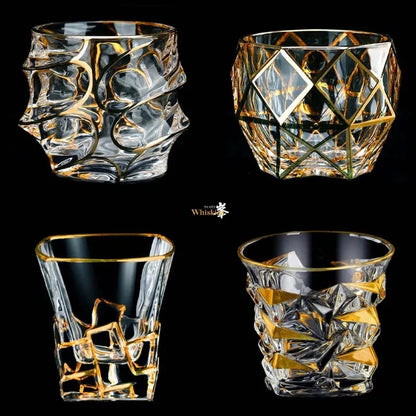 Gold Line Crystal Whiskey Glass & Tumblers Set