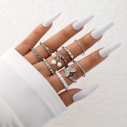 Women's Rhinestone Butterfly Rings Set